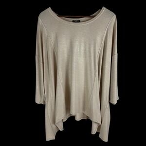 New Iman Global Champagne Gold Shimmer Metallic Party Flowy‎ Top Sharkbite 1X